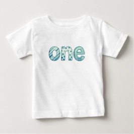 ブルーのパターンが可愛い1歳の誕生日おめでとうTシャツ ベビーTシャツ