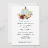 ブルーのパンプキン ラスティック バーガンディ フローラル ブライダルシャワー 招待状 (正面)