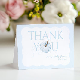 ブルーのパンプキン　男の子が生まれてくるよ　モダンな秋のベイビーシャワー サンキューカード