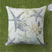 ブルーのヒトデ 装飾用スロー枕 アウトドアクッション (芝生)