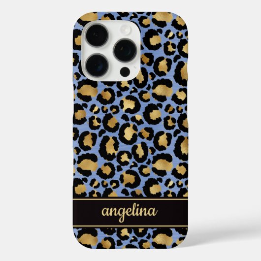 ブルーのヒョウ柄にゴールドの箔押し モノグラム Case-Mate iPhoneケース (裏面)