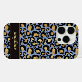ブルーのヒョウ柄にゴールドの箔押し モノグラム Case-Mate iPhoneケース (裏面 (横))