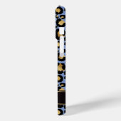 ブルーのヒョウ柄にゴールドの箔押し モノグラム Case-Mate iPhoneケース (裏面 / 左)