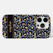 ブルーのヒョウ柄にゴールドの箔押し モノグラム Case-Mate iPhoneケース (裏面 (横))