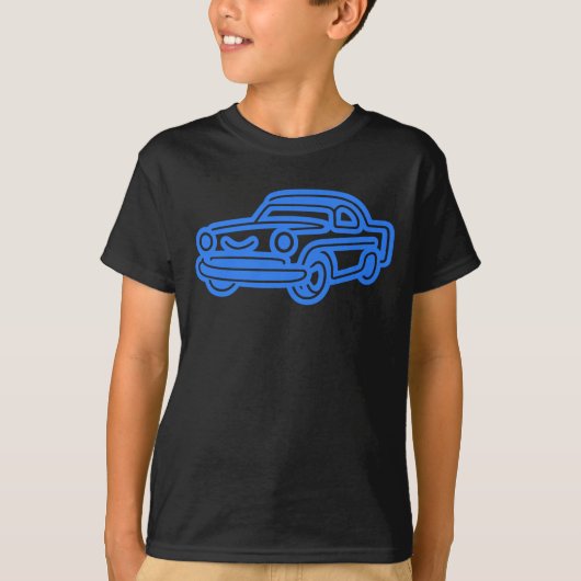 ブルーのビンテージカーイラスト Tシャツ (正面)