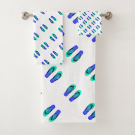 ブルーのビーチサンダル　子供用　ホワイト バスタオルセット