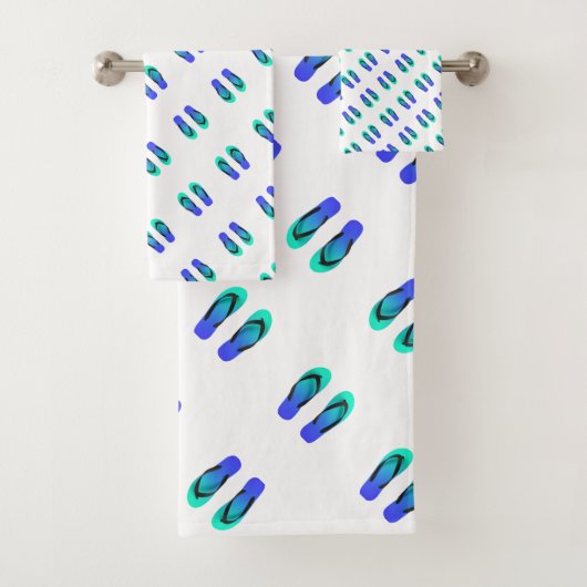 ブルーのビーチサンダル　子供用　ホワイト バスタオルセット (インサイチュ)