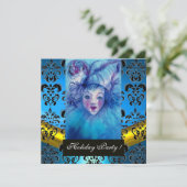 ブルーのピエロ、ブラックゴールドのダマスク柄、サファイア 招待状 (スタンド正面)