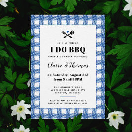 ブルーのピクニックチェッククロス I Do BBQ インビテーション
