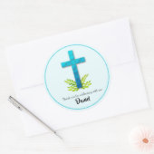 ブルーのファーストコミュニオンクロス ラウンドシール (封筒)