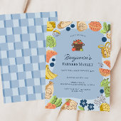 ブルーのファーマーズマーケットオーガニックファームフレッシュバースデー 招待状