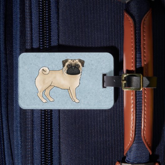 ブルーのフォーンカラーのパグ・モップス犬のデザイン ラゲッジタグ (正面インサイチュ4)