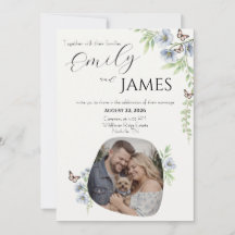 ブルーのフラワーモチーフの結婚式招待状