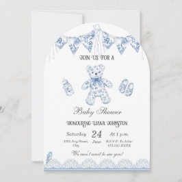 ブルーのフランスベアー ベイビーボーイシャワーの招待状 招待状