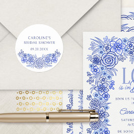 ブルーのフランス花柄のブライズシャワー ラウンドシール