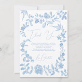 ブルーのフランス製ヴィンテージ花柄のブライズシャワー サンキューカード (正面)