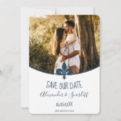 ブルーのフルール・ド・リス写真 Save The Date 発表 案内状 (正面)
