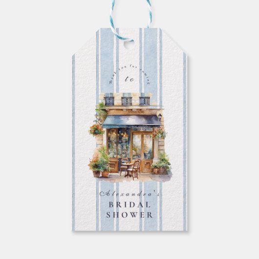 ブルーのフレンチカフェ ブライダルシャワー ギフトタグ (裏面)