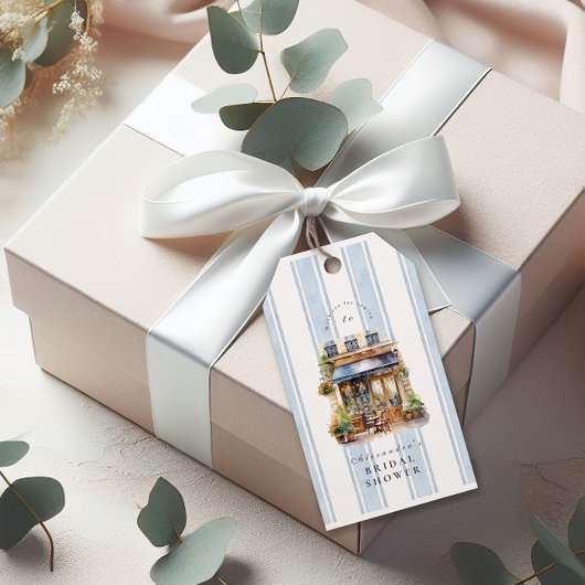 ブルーのフレンチカフェ ブライダルシャワー ギフトタグ