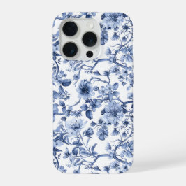 ブルーのフローラル ビンテージ トワル パターン  iPhone 15 PROケース