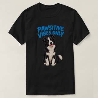 ブルーのブラッシュレタリングがかわいい幸せなボーダーコリー Tシャツ