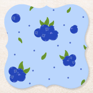 ブルーのブルーベリーの植物画 ペーパーコースター