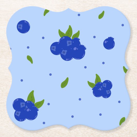 ブルーのブルーベリーの植物画 ペーパーコースター (正面)