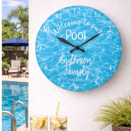 ブルーのプールウォーター オリジナルプールサイン Welcome to our Pool ラージ壁時計