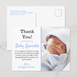 ブルーのベイビーシャワーのお礼メッセージカード 男の子出産 ポストカード