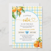 ブルーのベビーシャワー おめでたい赤ちゃんがやってくる 招待状 (正面)