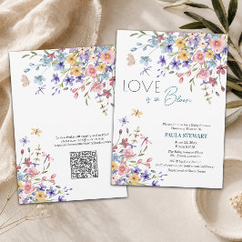 ブルーのベビーシャワーLove is in Bloom QRコード 招待状