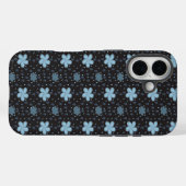 ブルーのペイズリーの花柄 iPhone 16 ブラックケース Case-Mate iPhoneケース (裏面 (横))