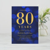 ブルーのボケ ゴールド 80年の誕生日パーティーにお祝いを 招待状 (スタンド正面)