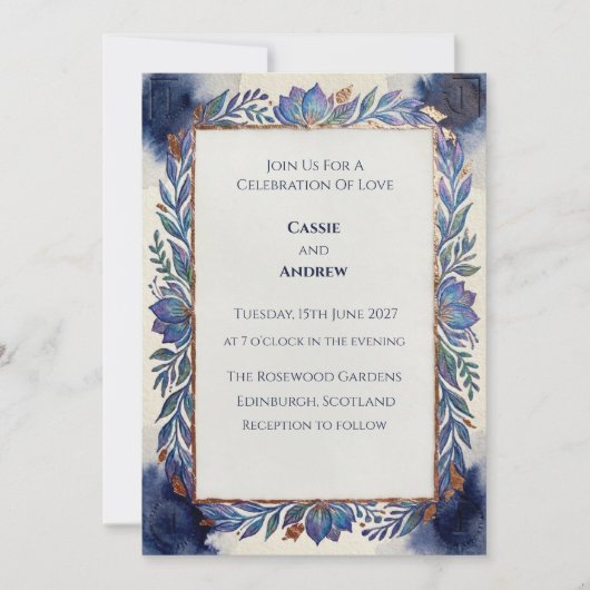 ブルーのボタニカル スコットランドの結婚式の招待状 招待状 (正面)