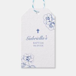 ブルーのボタニカル フローラル バプテスマ  ギフトタグ