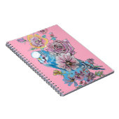 ブルーのマンネンインコ ローズ ウォーターカラー ピンクの鳥 ノート (右側)