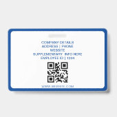 ブルーのミニマルなタグ ビジネス QR 従業員写真ID バッジ (裏面)