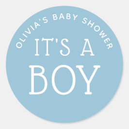 ブルーのミニマルな出産祝いラベル。男の子が生まれる！ ラウンドシール
