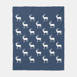 ブルーのミニマルな白トナカイ模様 フリースブランケット