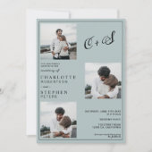 ブルーのミニマルカジュアルイニシャル写真ウェディング 招待状 (正面)