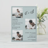 ブルーのミニマルカジュアルイニシャル写真ウェディング 招待状 (スタンド正面)