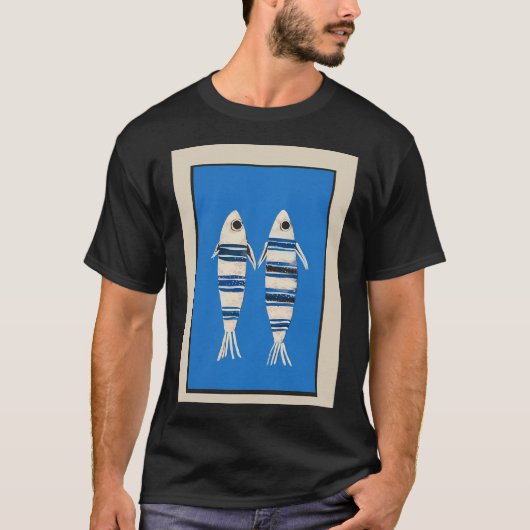 ブルーのミニマルフィッシュ Tシャツ (正面)