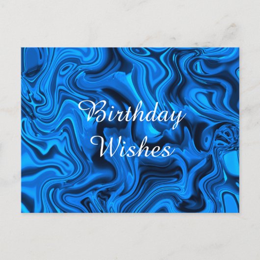 ブルーのモダンな水彩アートの誕生日 ポストカード (正面)