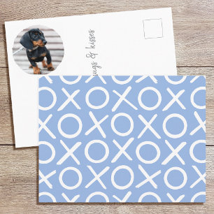 ブルーのモダンな筆跡デザインの愛犬フォトグッズ XOXO ポストカード