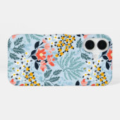 ブルーのモダンフローラル iPhone 16ケース (裏面横)