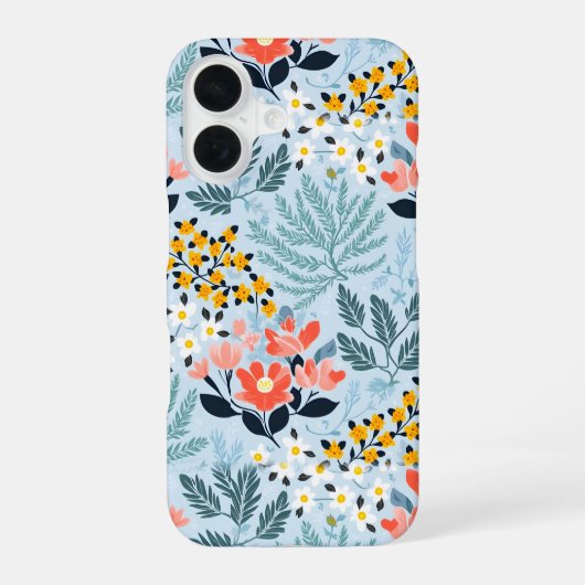 ブルーのモダンフローラル iPhone 16ケース (裏面)