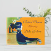 ブルーのモノグラムがおしゃれな花嫁のシャワーパーティー 招待状 (スタンド正面)