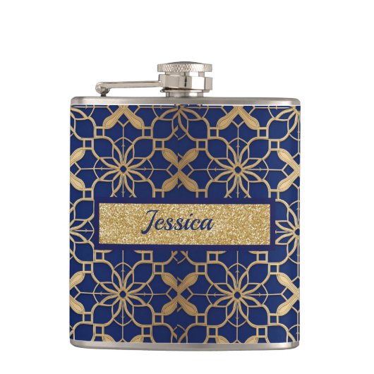 ブルーのモロッコ風ワインボトルラッパー フラスク (正面)