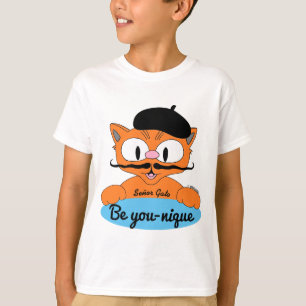 ブルーのユニークな(Be unique)カートゥーン・マスタッシュ猫 Tシャツ