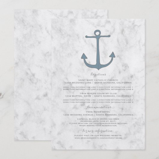 ブルーのラスティックアンカー結婚式情報 招待状 (正面/裏面)